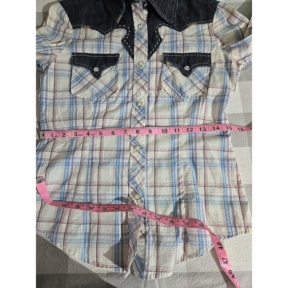 Vigoss Plaid Western Shirt,‎ Pearl Snaps denim, plaid size M - Picture 8 of 12